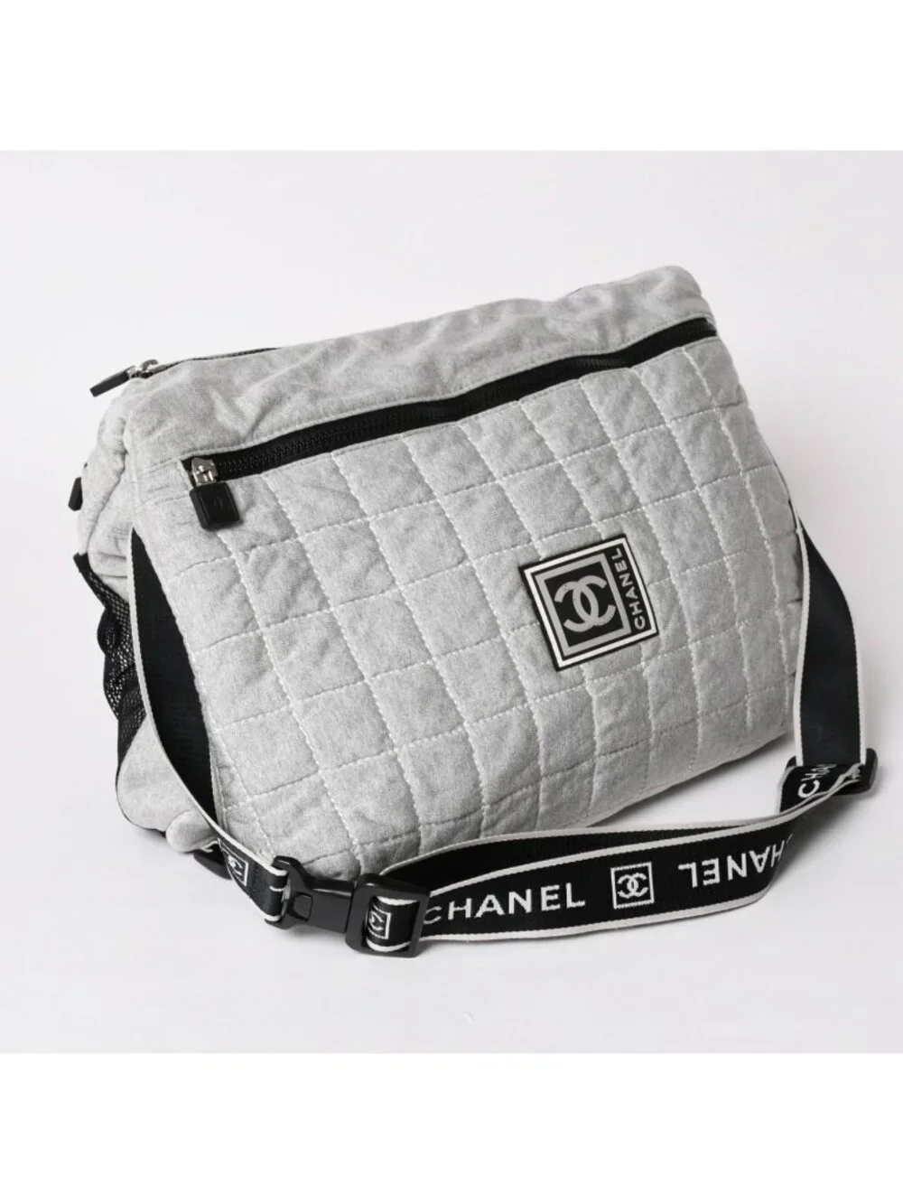 Chanel Sports Line Shoulder Bag CC Logo Choco Bar Gray Silver